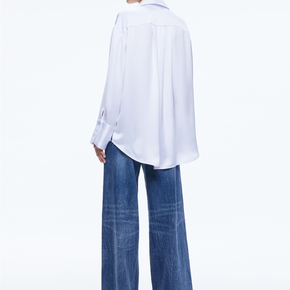 Alice + Olivia White Satin Blouse - Picture 7 of 8